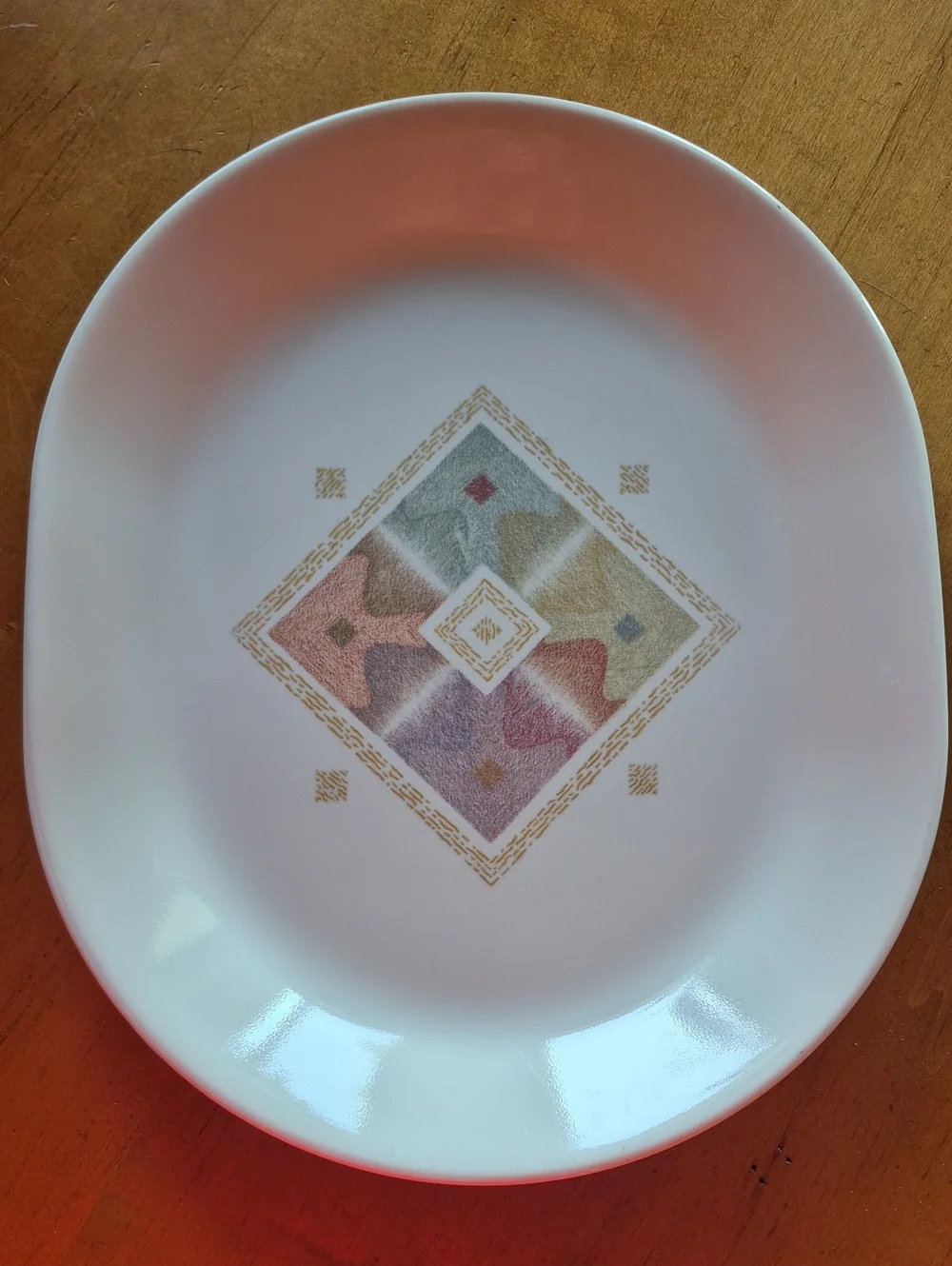 Corelle Mirage Cream Serving Platter with Pastel Geometric Medallion